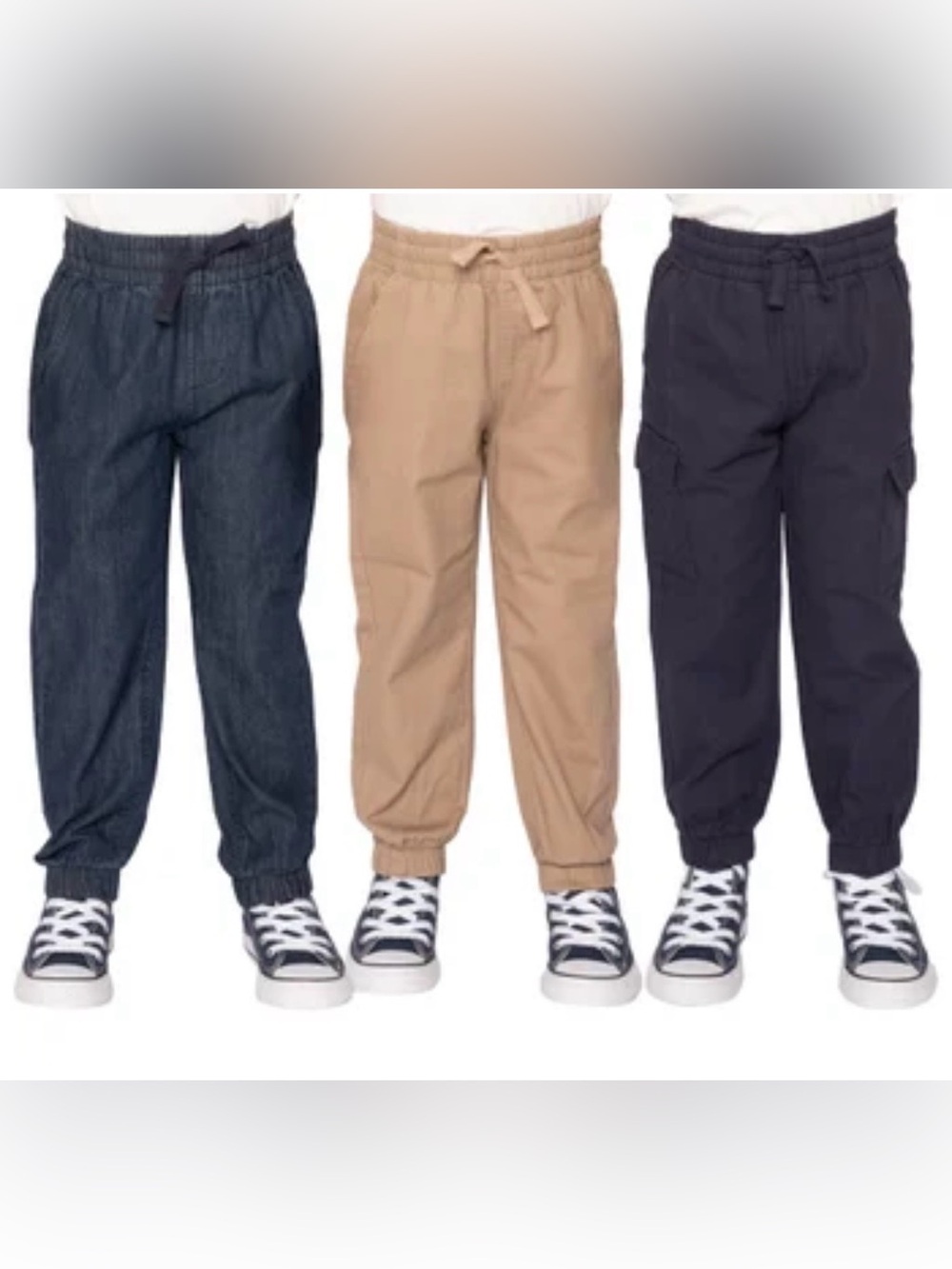 Pekkle Kids Elastic-Waist Jogger Pants in Navy, Tan & Black size 2T